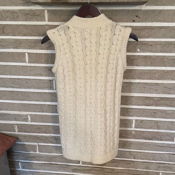 Lambswool Cyn Les sweater vest Cableknit cream aran preppy vintage fisherman - Picture 4 of 9